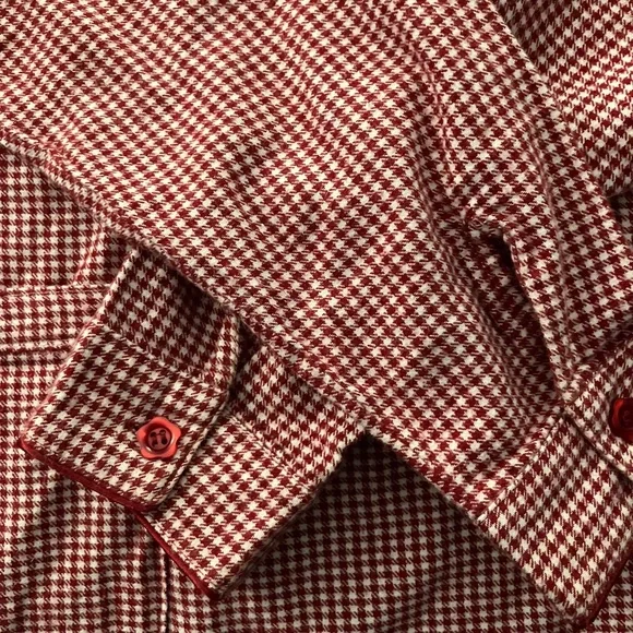 Handmade Red & White Checkered Flannel Nightgown Pockets Floral Medium/Large - Picture 6 of 8